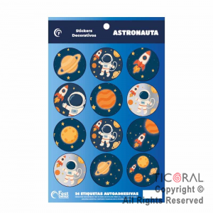 ASTRONAUTA STICKERS AUTOADHESIVOS X 24 UNIDADES
